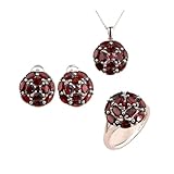 Conjunto de Anillo, Pendientes y Collar de Granate Rojo Natural, Plata 925, joyería Fina for Mujer, Aniversario.(6)