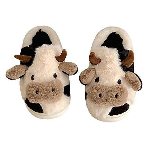Fluffy Cow Slippers for Women, Kawaii Cow Slippers Novelty Slippers, Soft Thick Sole Cotton Slippers, Winter Indoor Outdoor Slippers (adult, women, numeric_6, numeric, uk_footwear_size_system, medium) Cover
