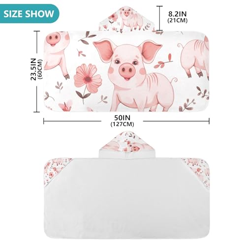 Image of Cute Pig Animal Hooded Beach Towel for Kids, Kids Bath Hooded Towels for Boys Girls, Super Soft Absorbent Bathrobe with Hood for Swin Pool 50 inchx23.5 inch