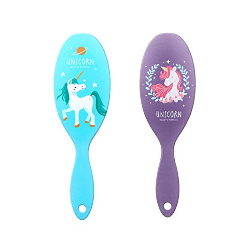 AIM Cloudbed 2 Pack Oval Hair Brush Massage Comb Original Detangler Hair Brush for Salon Hairdressing Styling Tools Unicorn Pattern (Blue/Purple)