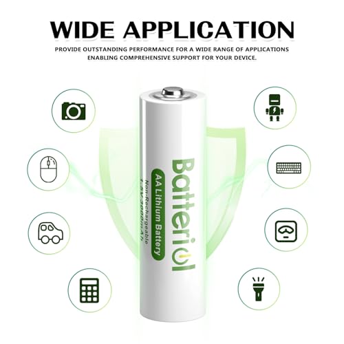 image for Batteriol Lithium Batteries AA, Double A Batteries 3000mAh 1.5V Long L
