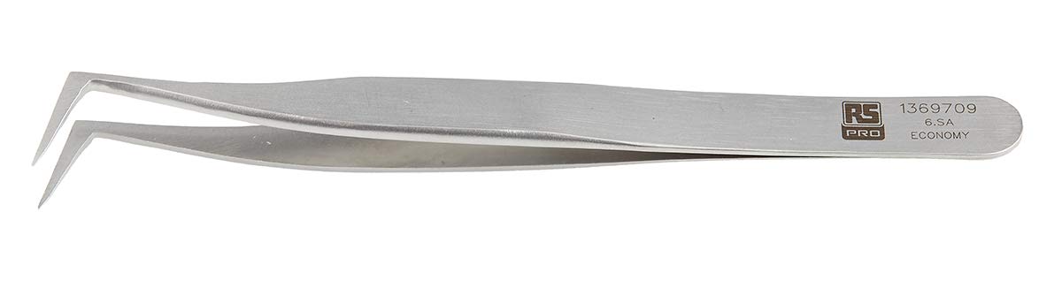 RS PRO 6. SA pęseta ze stali nierdzewnej, 115 mm zagięta, końcówka płaska, antymagnetyczna