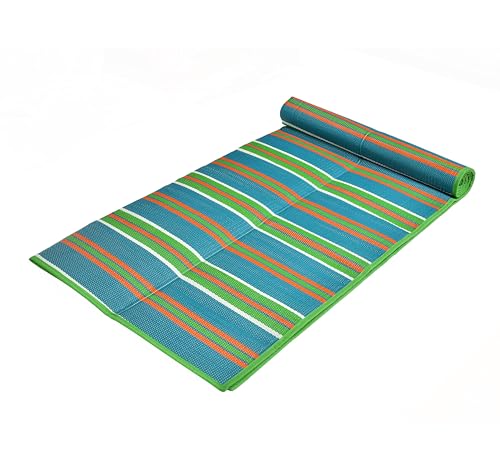 Image of 6x9 Feet Plastic Chatai Mat for Sleeping | Foldable Floor Mat for Home Use | Lightweight Chattai with Handles | Multipurpose Sleeping Mat for Floor - Blue