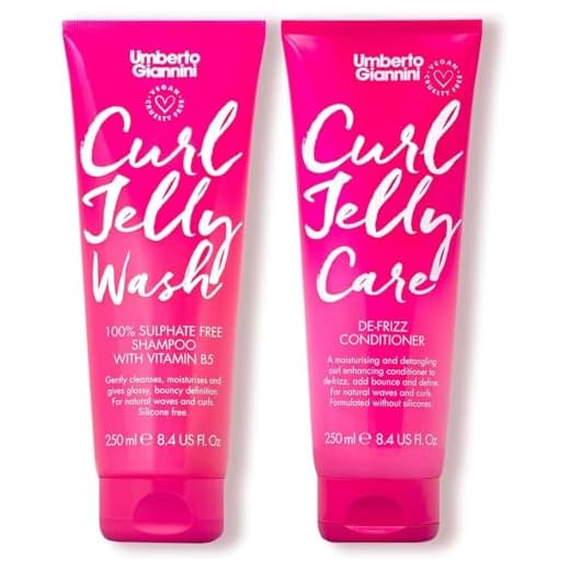 Umberto Giannini Curl Jelly Shampoo & Conditioner - Jelly Wash & Jelly Care - Vegan, Cruelty Free, & Sulfate Free for Curly or Wavy Hair - No Frizz