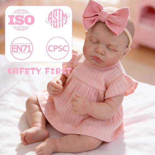 Image of EKOKIZ Realistic Baby Doll, 20 Inch Reborn Baby Doll - Weighted Soft Cloth Body with Pink Dress & Accessories, Lifelike Newborn Girl for Kids 3+ and Collectors, Cuddling & Pretend Play