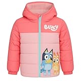 Bluey Girls Hooded Puffer Jacket – Warm Fleece Lined Coat - Water-Resistant with Zip & Pockets - Ages 2-8 Years Old (UK, Age, 4 Years, 5 Years, Regular)