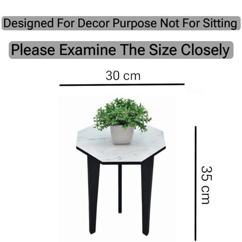 Image of Dime Store Wooden Foldable Side Table for Plant Stand | Planter Stand for Indoor Plants Small Round End Table for Bedroom, Living Room & Hallway (White & Black)