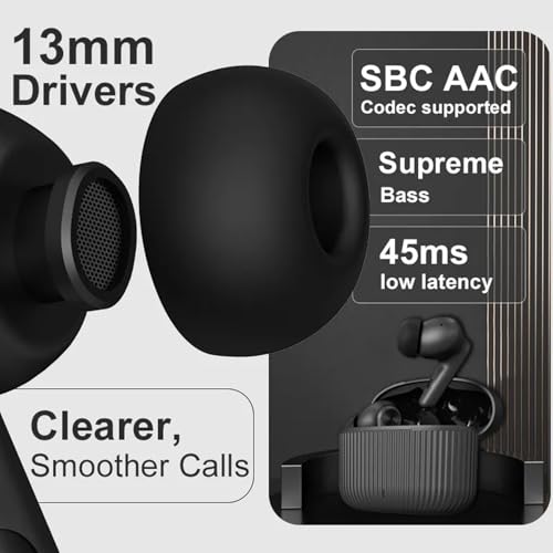 Image of True Wireless Stereo in Ear Earbuds with Environmental Noise Cancellation Quad Mic | Low Latency Gaming | Type-C Fast Charging | IPX5 Waterproof Standard | Bluetooth 5.3 Earbuds TWS [ Black ]