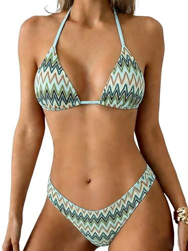 Image of ZAFUL Womens Halter Bikini Sets Triangle Bikinis High Cut Swimsuits 2 Piece Bathing Suits Sexy Swimwear