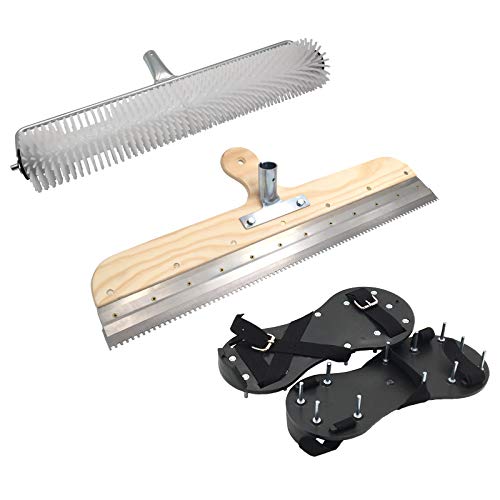 DEWEPRO Bodenbeschichtung Set: Entlüfterrolle + Nagelschuhe + Stehrakel Großflächenrakel Cover