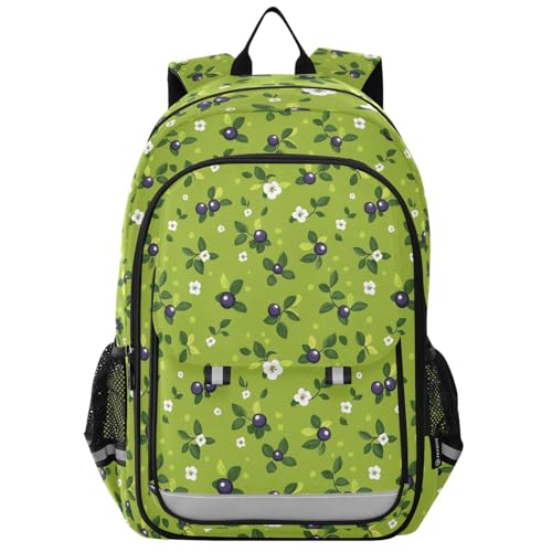 school backpacks for kids 8-12: modern book bags for middle school in assorted colors - Cute Bilberry Fruit Green