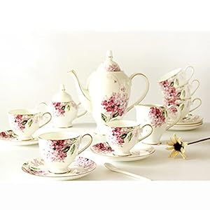 Tea Sets for Adults Coffee Cup Set for Afternoon Tea Porcelain Tea Cup and Saucer Set Bone China Cups Set of 6,15 Pieces