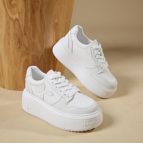 Platform Sneakers for Women - Chunky Lightweight Comfortable Casual Faux Leather Lace-Up Walking Fashion Sneakers High Heel Classic Tennis Shoes Ultra Height Boost Thick Sole Footwear2