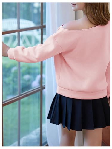 Girl's Off The Shoulder Sweatshirt Tops Long Sleeve Cute Bow Sweatshirt Thermal Pullover Tops2