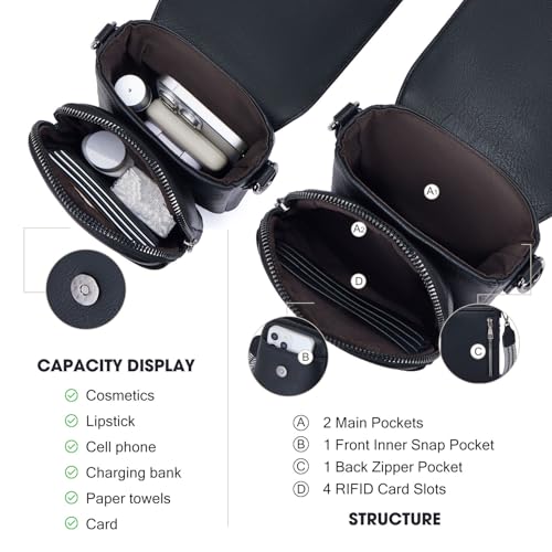 POIUGOYA Small Crossbody Bags for Women Trendy,Leather Triple Compartment Cell Phone Crossbody Wallet Purses with Card Slots4