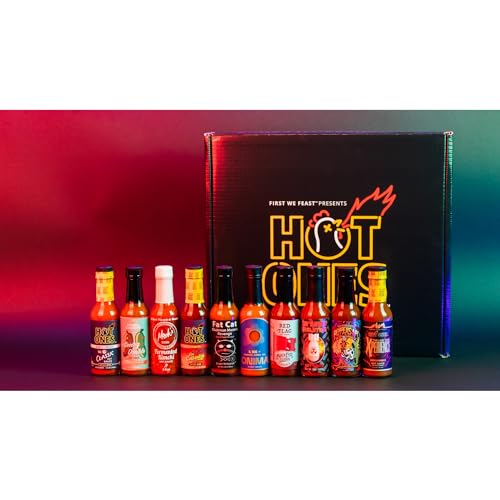 Hot Ones Hot Sauce Challenge Set - Season 24 Hot Sauce Gift Sets - Hot Sauce Variety Pack Made with Natural Ingredients - Unique Small Batch Hot Sauce Sampler Gift Set - 5 fl oz Bottles (10-Pack)