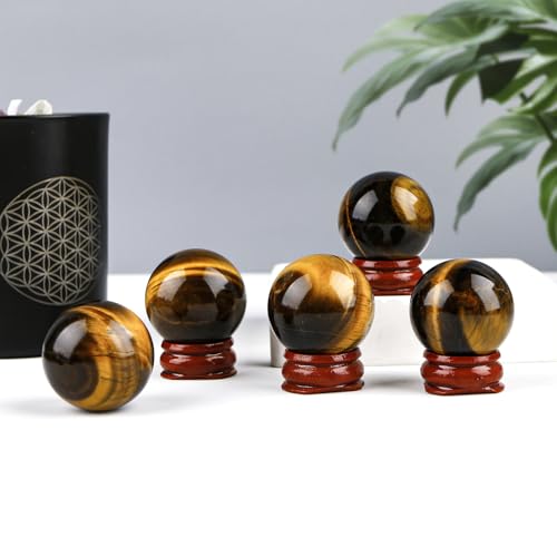 Œil de tigre en sphère décorative, cadeau précieux avec socle - 7