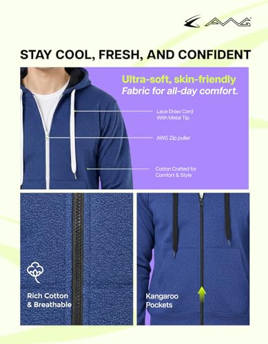 Image of AWG ALL WEATHER GEAR Hoodies for Men | Men's Solid Hooded Sweatshirt | Winter Wear | Pullover | Jackets for Men Stylish | Zipper Hooded Sweatshirt