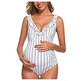 Badeanzüge für Schwangere Badebekleidung Maternity Einteiliger Badeanzug Damen Rüschen Schulterfrei Bikini,Badeanzug Damen 44I-WhiteXXL