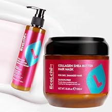 Collagen Shea Butter Hair Mask & Leave In Conditioner Set Hair Treatment Natural Ingredient Deep Repair Conditioning for Dry Damaged Hair All Hair Types 550ml+200ml 18.6floz + 6.8floz