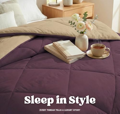 Image of VAS COLLECTIONS Double Size Cotton Reversible Comforter (228x254 cm) | 220 GSM Soft & Breathable AC Quilt | Lightweight All Season Bedding for Double Bed (Vintage Purple)