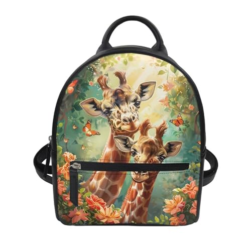 Amzbeauty Giraffe Print Mini Backpack For Women Travel PU Leather Ladies Cute Bookbag Travel Shoulder Bag With Pocket