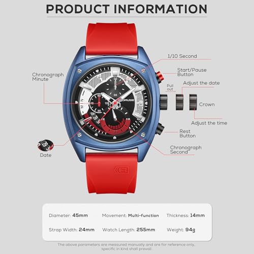 Blue Mens Watch Big Face Sport Chronograph Quartz Watches Fashion Military Waterproof Calendar Man Analog Wristwatch with Silicone Strap - Image 5