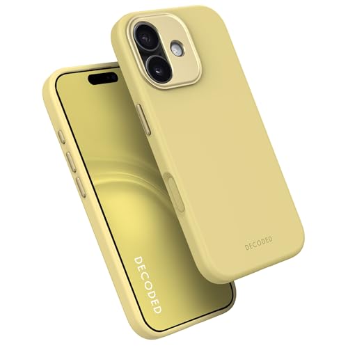 DECODED Coque pour iPhone 17, Silicone Liquide, Antimicrobien, Compatible avec MagSafe, Magnétique, Protection Caméra, Bouton Camera Control, Anti-Rayures, Jaune