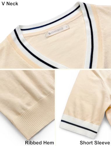 Image of Libsorge Womens Lightweight Cute Bow Tie Sweater Spring 2026 Business Casual Outfits V Neck Short Sleeve Tops