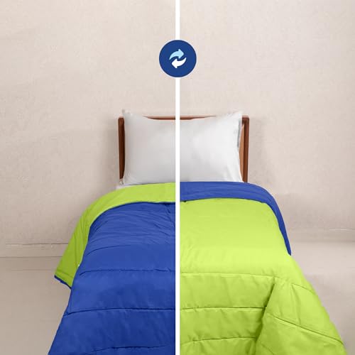 Image of Zinnia Ultra Soft Microfibre Reversible Comforter- Single 150 X 230 Cm, Bright Green and Deep Blue., 200 TC(Solid - Vibrant)