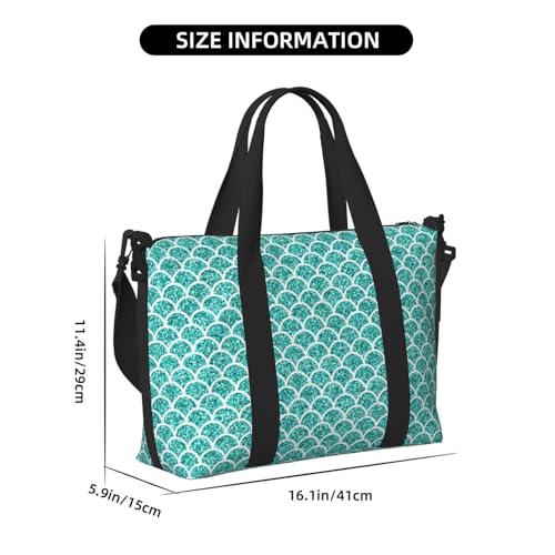 Travel Duffle Bags For Women Men - Fish Scale Green Pattern Print Personal Item Weekender Overnight Gym Carry On Airport Tote Bag With Strap For Yoga, Travel, Business Trips2