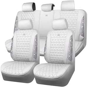 CAR PASS Todos los juegos completos de fundas de asiento de automóvil de cuero con diamantes brillantes, impermeables, brillantes, ajuste universal para automóviles, camiones, SUV, lindas mujeres y