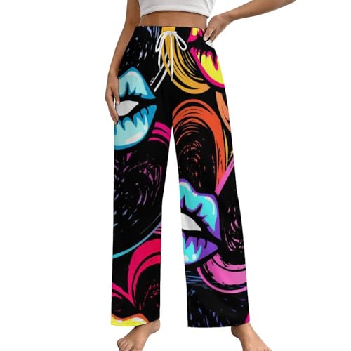 Pantalon de pyjama femme aux finitions soignées et imprimé lèvres colorées
