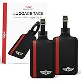 Talonport Genuine Leather Luggage Tag with Privacy Flap Set for Men Women Travel Easy with Suitcase Tags Identifiers (Black, 2 Pack)