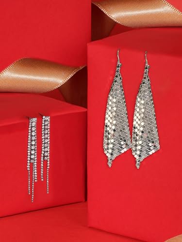 Austrian Diamonds & Metallic Mesh Grid Sequins Drop Earrings