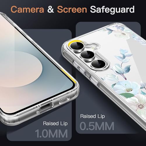 Image of Elzzi Clear Transparent Cover for Samsung S25 Fe 5G Case Shockproof Case Floral Design Full Camera Protection Shockproof PC Covers Transparent Flower Cover for Girls & Women (Blue)