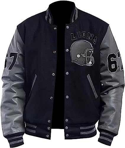 Tom Hardy Men's Venom Detroit Beverly Hillscop Wool Leather Baseball Black & Grey Varsity Bomber Jacket