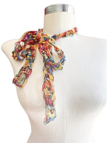 Handmade Skinny Scarf, Multicolored Mix Necklace Scarf Lightweight Scarf, Fashion Scarf, Handmade in the USA, Fiber Jewelry Fashion Accessory Made in the USA2