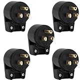 (5PACK) ETL Listed 90 Degree USA Canada Male Plug Nema 5-15P 3 Pole Angle DIY Plug, 15A 125V USA 3Pin Right Angle AC Plug, Nema 5-15P Angled Rewireable AC Plug
