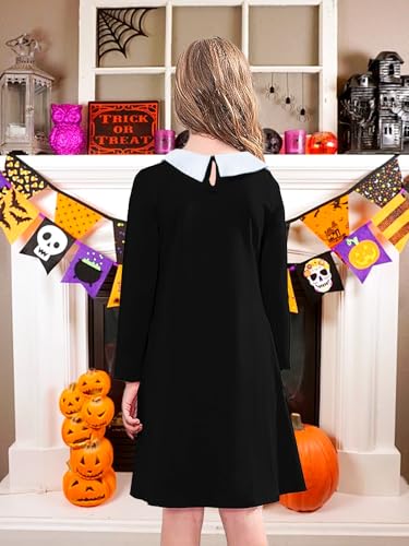 Girls Long Sleeve Dress Casual Vintage Peter Pan Collar Outfit Swing Party Dress Age 5-14 Years4