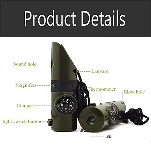 7 in 1 Outdoor Emergency Survival Whistle Compass Multifunctionele Tool Magnifier Zaklamp Opslagthermometer for Camping wangbingyi - Image 7