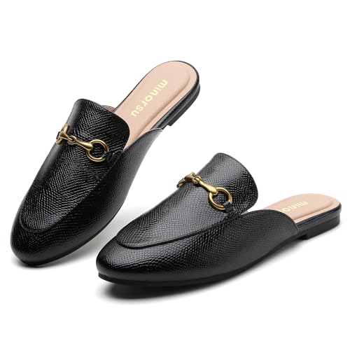 Image of Minorsu Buckle Mules for Women Flats Loafers Shoes for Work Office Business