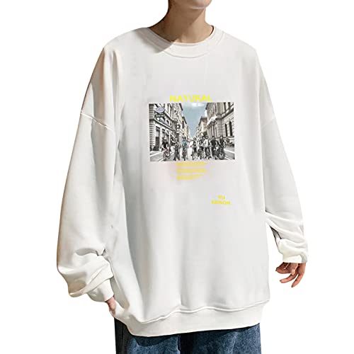 bgyujn Herren Fitnessmode Sport Pullover Trendy Stilvolle Freizeit Sweatshirt für aktive Männer (White, XXL)