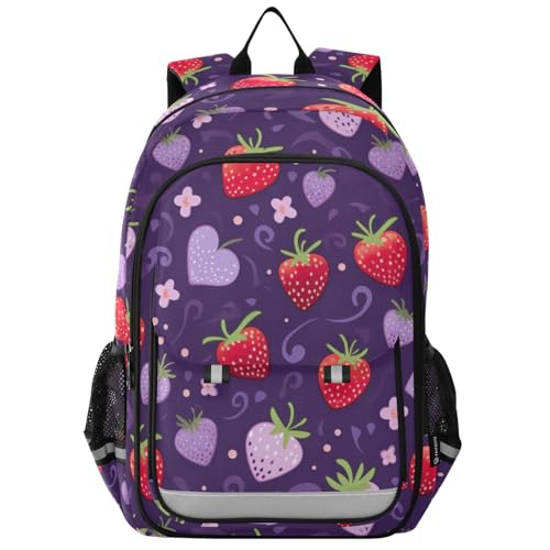 Strawberry Purple Kids Backpack Large Capacity Bookbag with Reflective Schoolbag for Girls and Boys 20852265