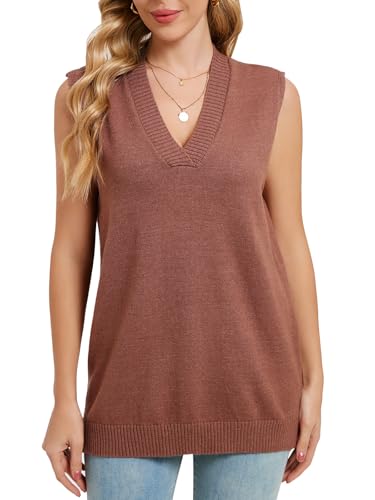 Oversized Sweater Vest Women V Neck Sleeveless Knit Trendy Casual Loose Fit Solid Color Pullover Sweater Vests Tank Top