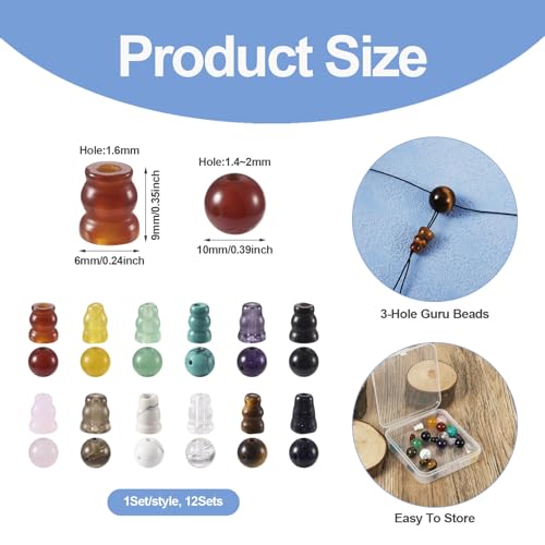 Crafans 12 Sets 3 Hole Guru Beads Gemstone Buddhist Beads 3T-Drilled Beads Buddha Assorted Beads Cone Beads Tiger Eye Quartz Spacer Beads for DIY Jewelry Making - Image 4