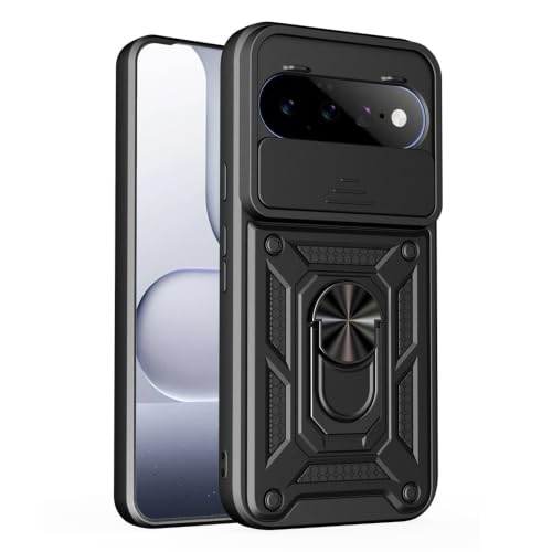 Image of Casodon Shockproof Back Case Cover for Google Pixel 11 Pro 5G, Shockproof Google Pixel 11 Pro Back Cover, Ring Case with Kickstand and Camera Protection Shutter - Black