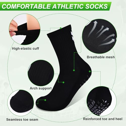 Image of Anti-slip Grip Soccer Football Sports Socks Men Women Cushioned Cotton Crew Socks Yoga 6-8.5 1black+3blackgray M 4 Pair