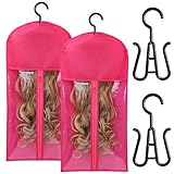 2PCS Wig Bag Wig Storage Hair Extension Holder Wig Holder for Multiple Wigs Hair Extension Storage Waterproof and Portable Wig Bags Storage with Hanger Hair Extensions, Wigs & Accessories (Hot Pink)