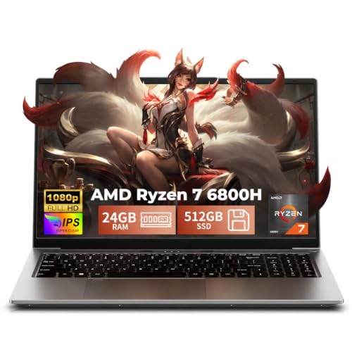 2026 Flagship 15.6" Gaming Laptop | AMD Ryzen 7 6800H | 24GB DDR5 RAM | 512GB NVMe SSD | 8C/16T Up to 4.7GHz | Wins 11 Pro | Backlit Keyboard Fingerprint | Lightweight 3.5lb | 2-Year Warranty